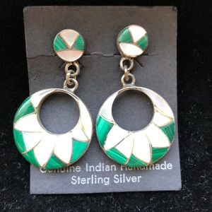 Green and White Dangle Earrings